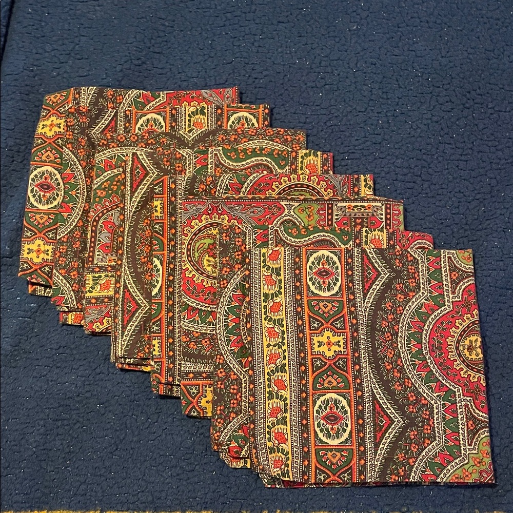 Pottery Barn Emira Paisley Aztec Floral Print 20" Sq Napkins (8) Brown/Red